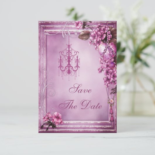 シャンデリア及び花のベビーシャワーの保存日付 セーブザデート (スタンド正面)