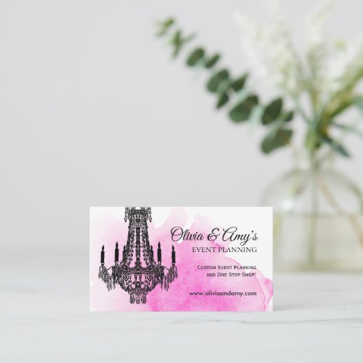 シャンデリア名刺付きピンク水彩 名刺 (スタンド正面)