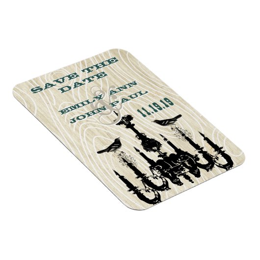 シャンデリア愛の鳥の木目の日付保存 マグネット (右側)