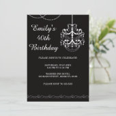 シャンデリア招待状大人の誕生日パーティブラック 招待状 (スタンド正面)