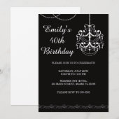 シャンデリア招待状大人の誕生日パーティブラック 招待状 (正面/裏面)