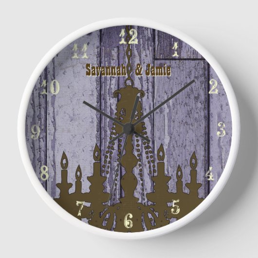 シャンデリア素朴オールドパープルパーソナライズされたウッド 壁時計 (正面)