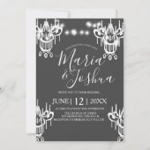 シャンデリア結婚ハロウィーンの灰色と白の光 招待状 (正面)