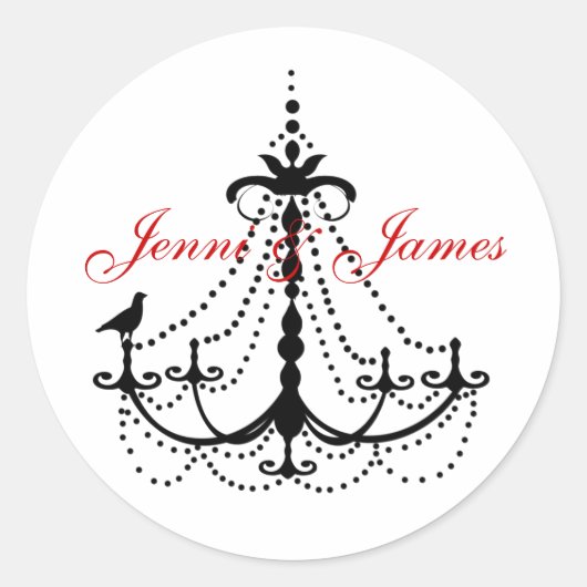 シャンデリア結婚式の好意ステッカー ラウンドシール (正面)