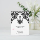 シャンデリア返信カード付き白黒ダマスク 出欠カード (スタンド正面)