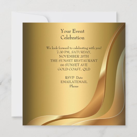 シャンデリア金ゴールドエレガントパーティー 招待状 (裏面)