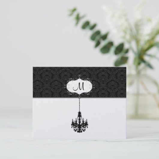 シャンデリア黒ダマスク結婚式の応答カード 出欠カード (スタンド正面)