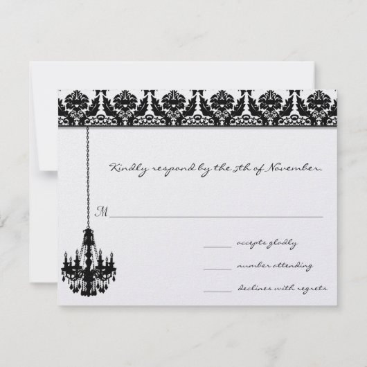 シャンデリア黒ダマスク結婚式の応答カード 出欠カード (裏面)