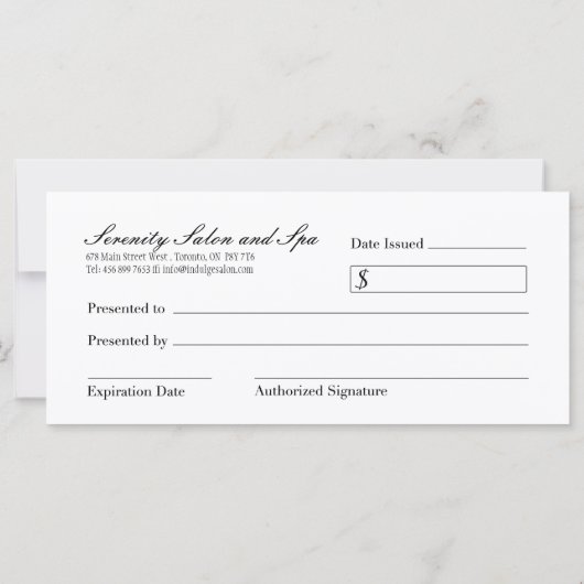 シャンデリア ギフト券 (裏面)