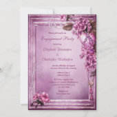 シャンデリア、ハート及び花フレームの婚約 招待状 (裏面)