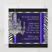 シャンデリア ロイヤルブルー ゼブラ バースデーパーティー 招待状 (裏面)