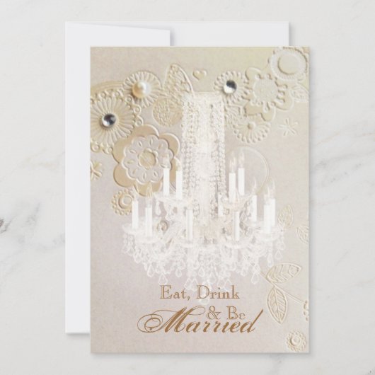 シャンデリア ヴィンテージ ウェディング リハーサル ディナー 招待状 (正面)