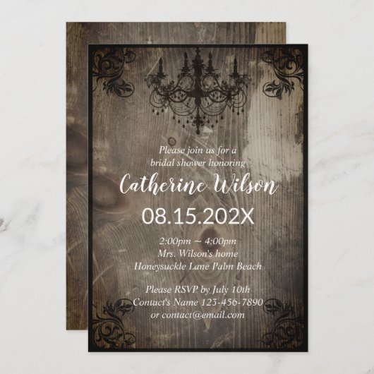 シャンデ素朴リアヴィンテージウッドブライダルシャワー 招待状 (正面/裏面)