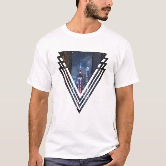 シャンハイタワーアットナイトシンプルデザイン Tシャツ (正面)