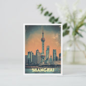 シャンハイ中国アートヴィンテージトラベルイラストレーション ポストカード (スタンド正面)