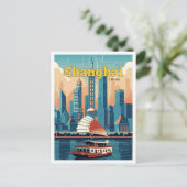 シャンハイ中国トラベルアートヴィンテージイラストレーション ポストカード (スタンド正面)