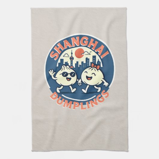 シャンハイ餃子かわいいおもしろいデザイン キッチンタオル (縦)