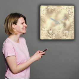 シャンパイグネ金ゴールドトロピカルリースボタニカルメタリック スクエア壁時計