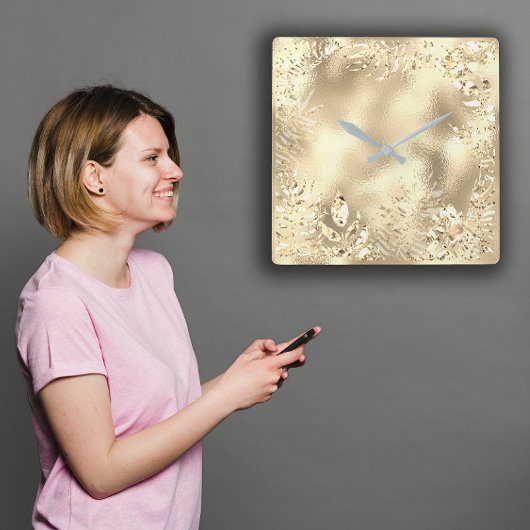 シャンパイグネ金ゴールドトロピカルリースボタニカルメタリック スクエア壁時計