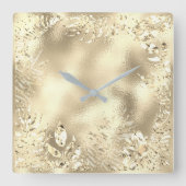 シャンパイグネ金ゴールドトロピカルリースボタニカルメタリック スクエア壁時計 (正面)