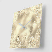 シャンパイグネ金ゴールドトロピカルリースボタニカルメタリック スクエア壁時計 (傾斜)