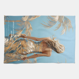 シャンパイニュ色の女性ドレス青い美学 キッチンタオル