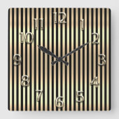 シャンパイニュ金ゴールドアラビア数字ブラックストライプ数字 スクエア壁時計 (正面)