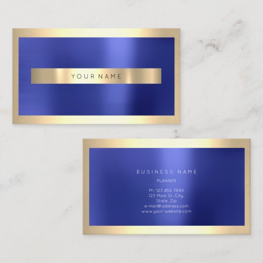 シャンパイニュ金ゴールドフレームメタリックインディゴブルーミニマル 名刺 (正面/裏面)