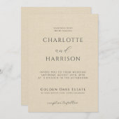 シャンパエレガントンエンボスリネンミニマルズ結婚 招待状 (正面/裏面)