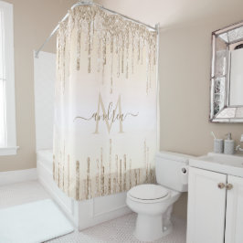 シャンパエレガントングリッタードリップモノグラム&名前 シャワーカーテン