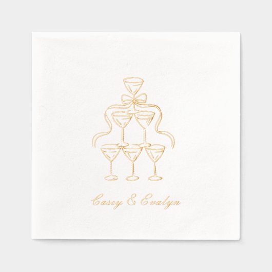 シャンパエレガントンタワーゴールドフォイル結婚ズナプキンス 箔ナプキン (正面)