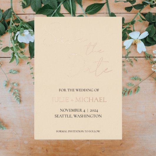 シャンパシンプルンスタイルウェディング日付を保存 箔招待状