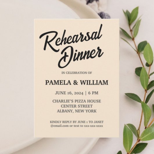 シャンパシンプルンスタイル結婚ズリハーサルディナー 招待状