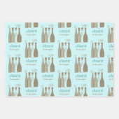 シャンパパーソナライズされたンホワイトピンクアクアレトロカッコいい ラッピングペーパーシート (正面3)