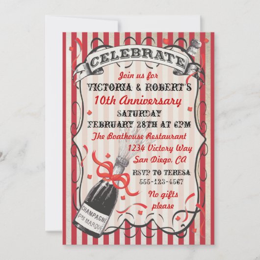 シャンパビクトリアンンお祝いパーティの招待状 招待状 (正面)