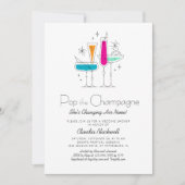シャンパポップ・アートのンレトロブライダルシャワー招待 招待状 (正面)