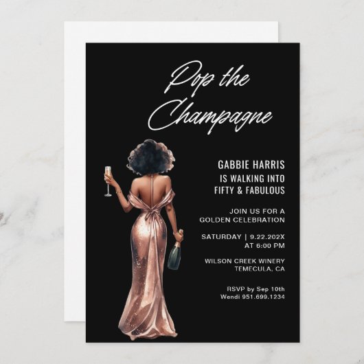 シャンパポップ・アートのン誕生日パーティーの招待状 招待状 (正面/裏面)