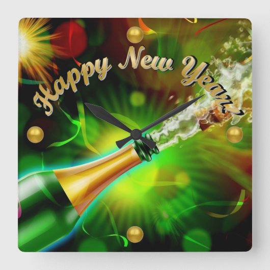 シャンパポップ・アートのン スクエア壁時計 (正面)