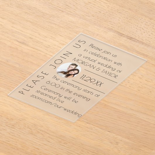 シャンパモダンンの色調の仮想結婚的な写真 アクリル招待状 (レイダウン)