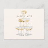 シャンパモダンンクリームウェディング日付を保存 ポストカード (正面)