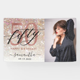 シャンパモダンングリッター50th誕生日写真  横断幕