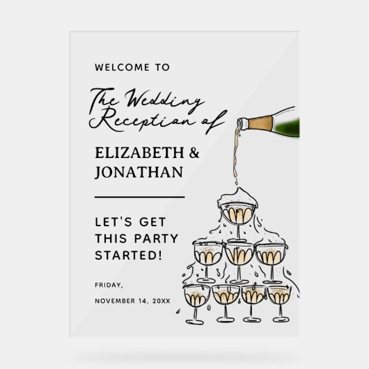 シャンパンお洒落ウェディングレセプションウェルカム アクリルサイン (正面)