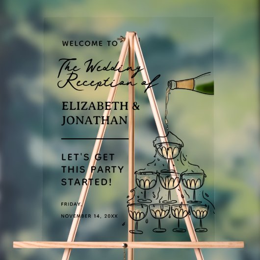 シャンパンお洒落ウェディングレセプションウェルカム アクリルサイン (ニュートラル)