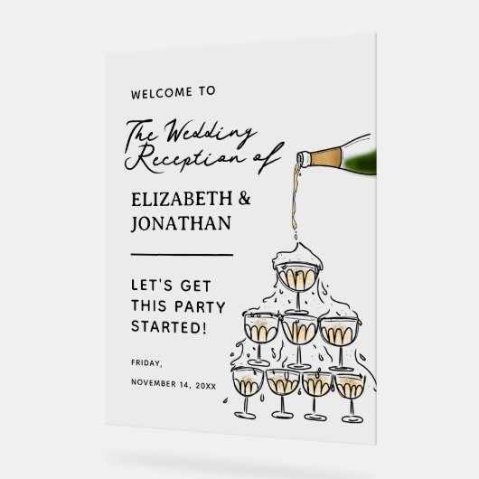 シャンパンお洒落ウェディングレセプションウェルカム アクリルサイン (傾斜)
