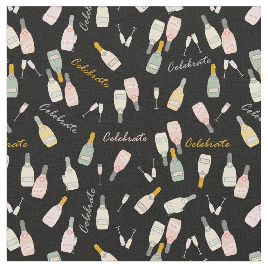 シャンパンお祝いオンブラック ファブリック (クローズアップ)