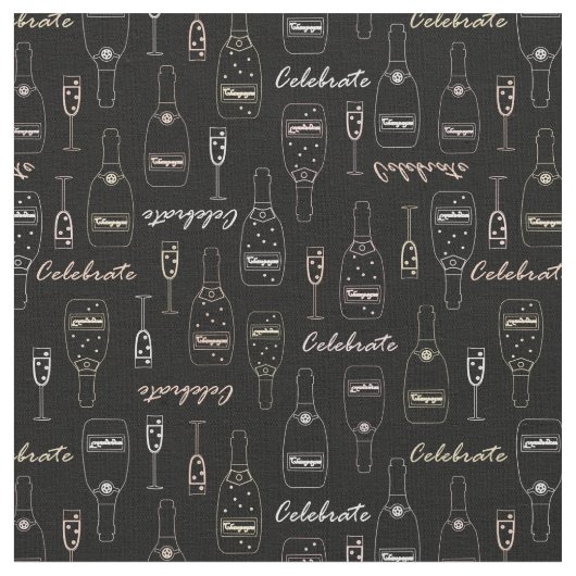 シャンパンお祝いオンブラック ファブリック (クローズアップ)