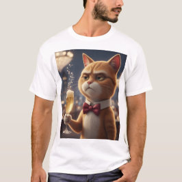 シャンパンだけ飲みに来ただけ – ぶっきらぼうなパーティー猫 Tシャツ