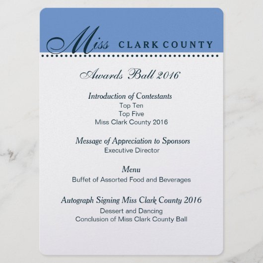 シャンパンでページャント賞のボールプログラム メニュー (正面)