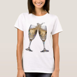シャンパンで乾杯 Bold Silver デザイン Tシャツ