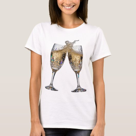 シャンパンで乾杯 Bold Silver デザイン Tシャツ (正面)
